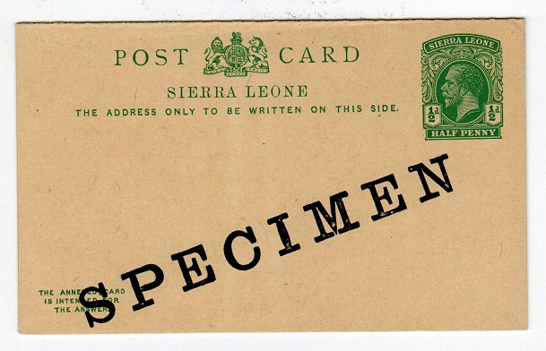 SIERRA LEONE - 1912 1/2d+1/2d PSRC SPECIMEN unused.  H&G 13.
