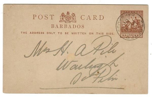 BARBADOS - 1892 1/2d PSC used locally from ST.PETERS parish.  H&G 8.