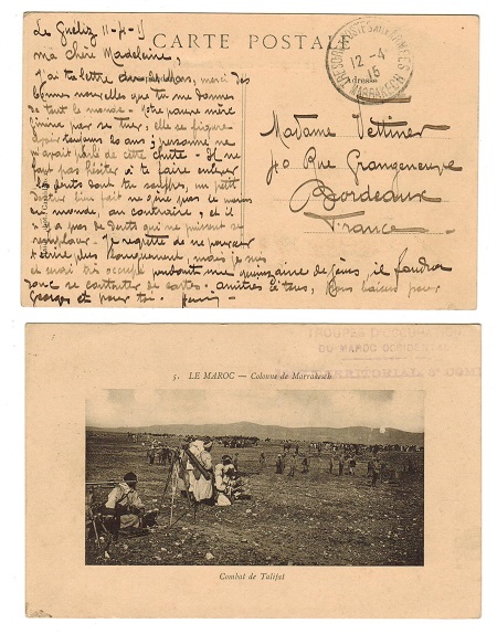 MOROCCO AGENCIES - 1915 military use of postcard to France used at MARRAKESH.