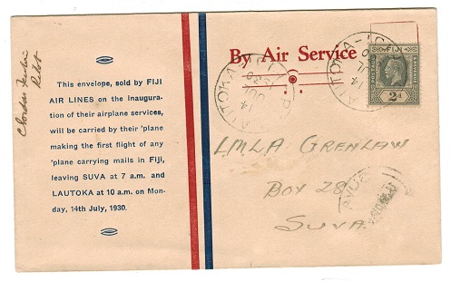 FIJI - 1930 first flight cover to Suva pilot signed.