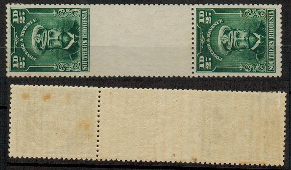 SOUTHERN RHODESIA - 1924 1/2d green IMPERF TO MARGIN vertical mint pair.  SG 1.