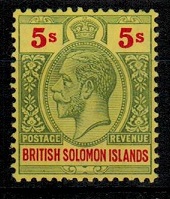 SOLOMON ISLANDS - 1914 5/- green and red on yellow mint.  SG 36.