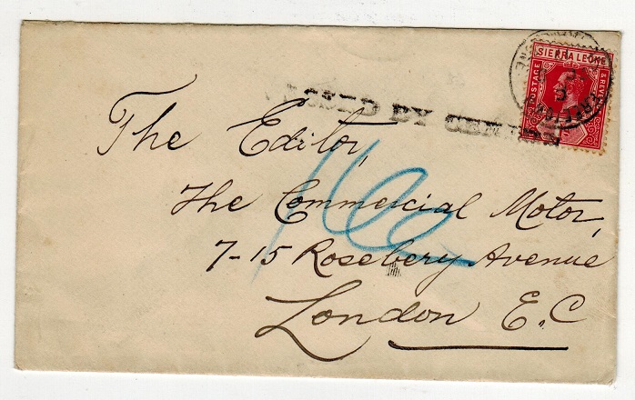 SIERRA LEONE - 1917 1d rate PASSED BY CENSOR cover to UK.
