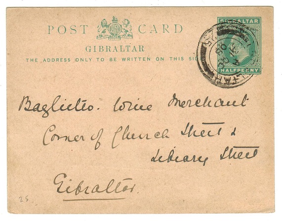 GIBRALTAR - 1904 1/2d green PSC used locally.  H&G 25.