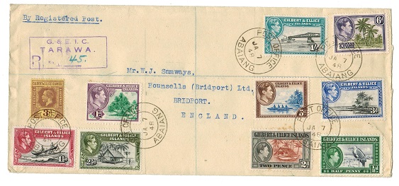 GILBERT AND ELLICE IS - 1948 registered cover to UK used at ABAIANG.