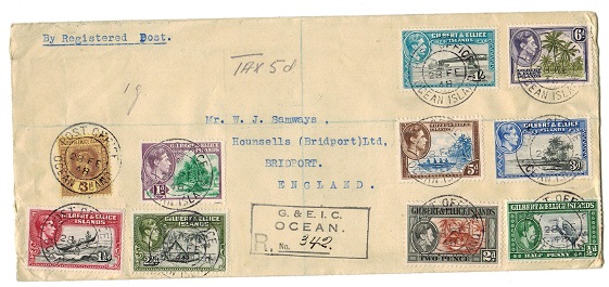 GILBERT AND ELLICE IS - 1948 registered cover to UK used at OCEAN ISLAND.
