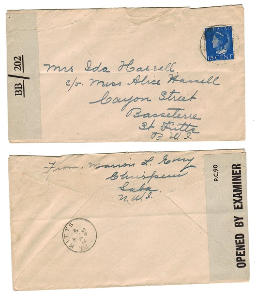 ST.KITTS - 1945 inward censor cover with OBE 