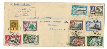 GILBERT AND ELLICE IS - 1948 registered cover to UK used at ARANUKA.
