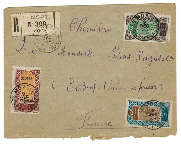 SUDAN - 1924 registered cover to France used at MOPTI.