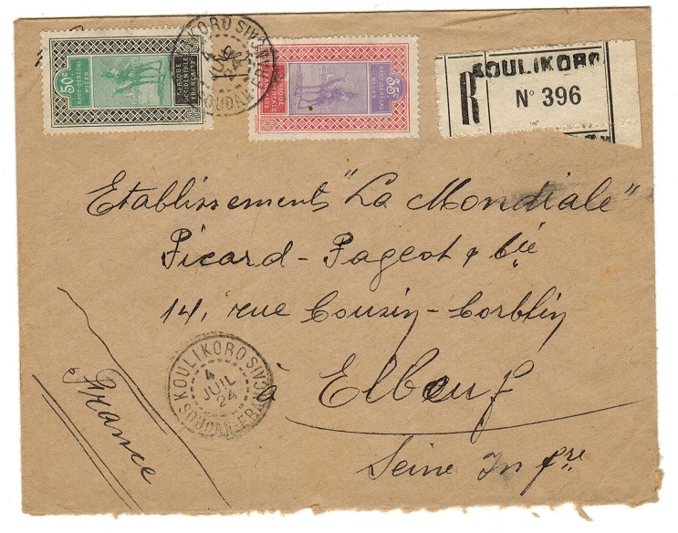 SUDAN - 1924 registered cover to France used at KOULIKORO.
