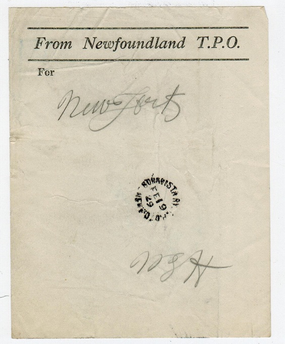 NEWFOUNDLAND - 1929 use of TPO form used at BONNISTRA RAILWAY.