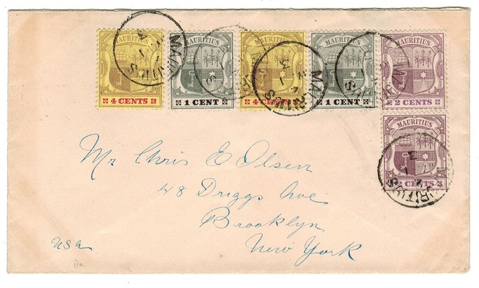 MAURITIUS - 1903 multi franked cover to USA.