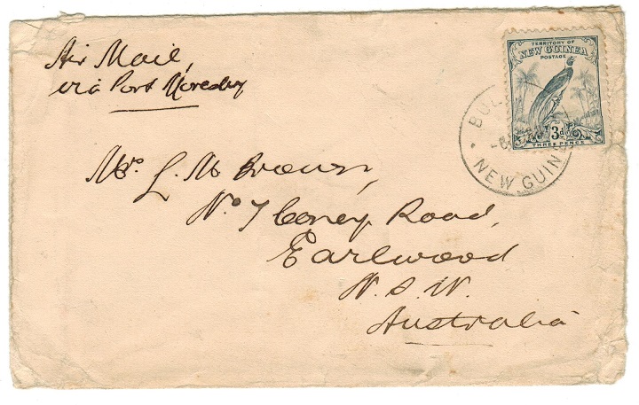 NEW GUINEA - 1933 3d rate (worn) cover to Australia used at BULOLO.