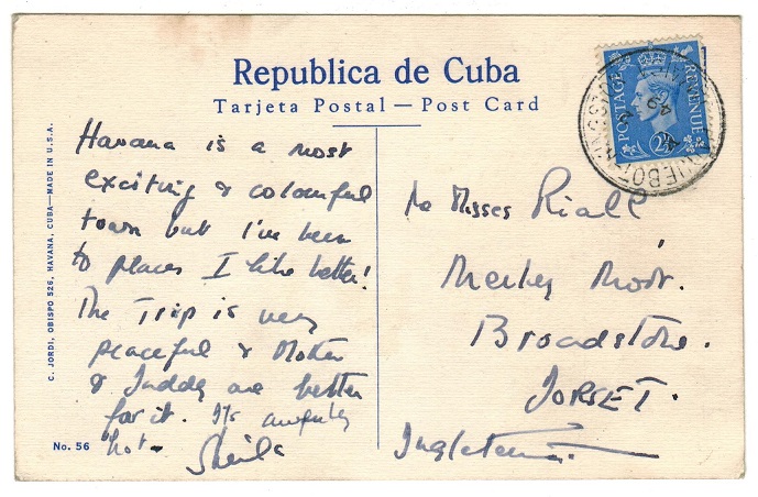 JAMAICA - 1949 PAQUEBOT/KINGSTON JAMAICA postcard use to UK.