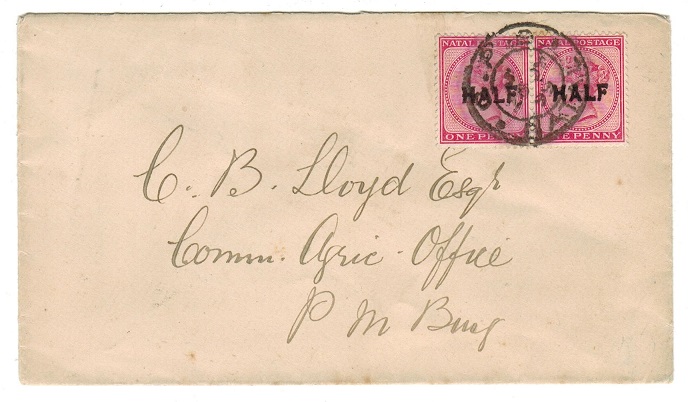 NATAL - 1899 HALF on 1d pair tied to local cover at GPO/NATAL.