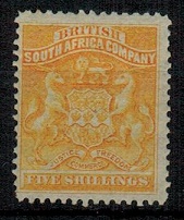 RHODESIA - 1892 5/- orange yellow mint.  SG 8.