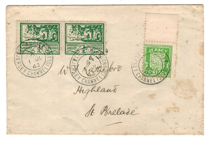 GREAT BRITAIN (JERSEY) - 1941/43 dual FDC of 1/2d war occuptation adhesives from St.AUBIN.