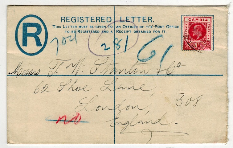 GAMBIA - 1902 2d RPSE to UK uprated with additional 1d adhesive.  H&G 1a.