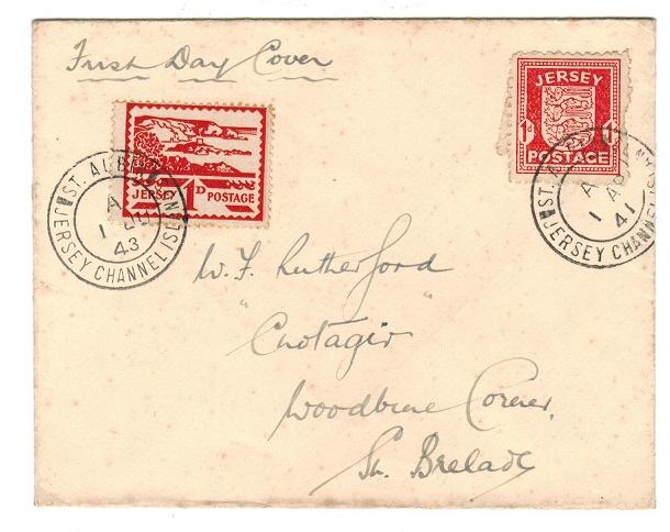 GREAT BRITAIN (JERSEY) - 1941/43 dual FDC of 1d war occupation issues from St.AUBIN.