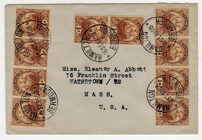 BERMUDA - 1930 1/4d franked 2 1/2d rate cover to USA used at HAMILTON.