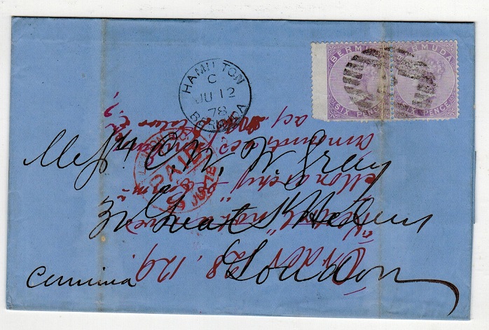 BERMUDA - 1878 1/- rate wrapper to UK with 