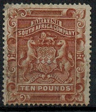 RHODESIA - 1892 10 brown used.  SG 13.