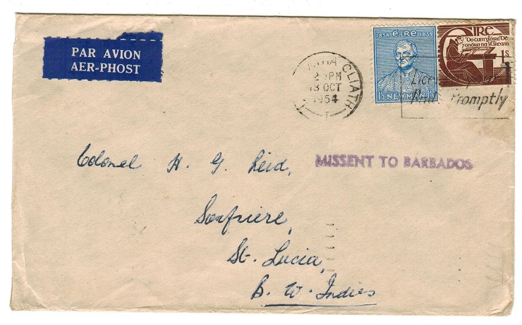 BARBADOS - 1954 MISSENT TO BARBADOS cover.