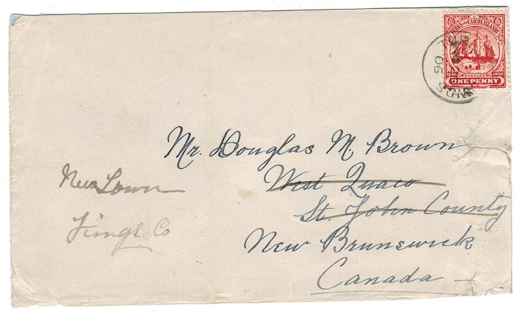 TURKS AND CAICOS IS - 1905 1d rate cover to Canada used at TURKS ISLANDS.