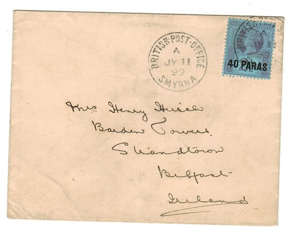 BRITISH LEVANT - 1899 40p on 2 1/2d rate cover to UK used at SMYRNA.