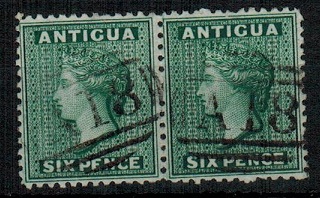ANTIGUA - 1872 6d pair cancelled 