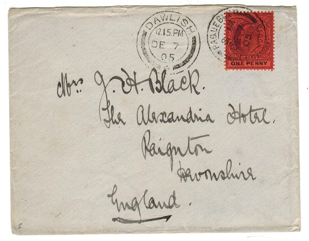 LAGOS - 1905 1d rate cover to UK with Paquebot usage.