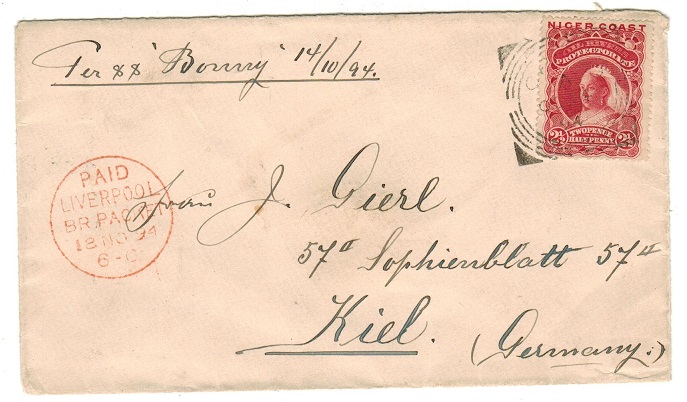 NIGER COAST - 1894  2 1/2d rate cover to Germany used at CALABAR.