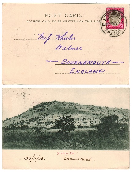 TRANSVAAL - 1903 1d rate postcard to UK used at STATION B.O.