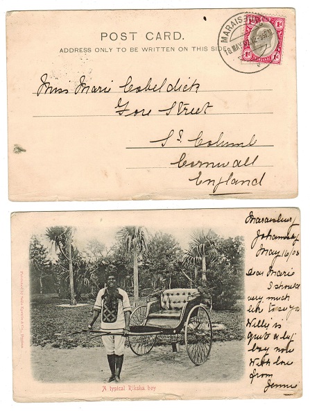 TRANSVAAL - 1903 1d rate postcard to UK used at MARAISBURG.