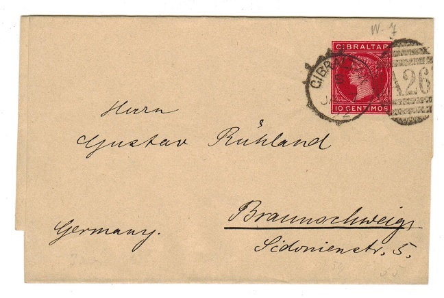 GIBRALTAR - 1889 10c carmine postal stationery wrapper to Germany.  H&G 7.
