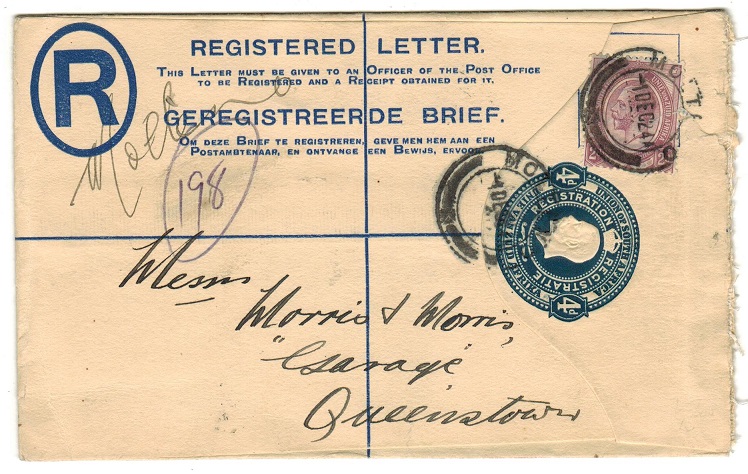 SOUTH AFRICA - 1918 4d blue uprated RPSE addressed locally and used at MOLTENO.  H&G 2a.