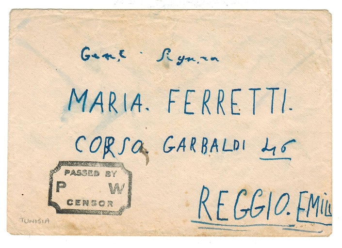 TUNISIA - 1943 POW camp mail to Italy from Medjez El Bab.
