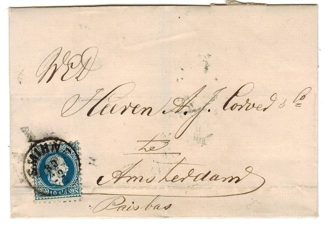 BRITISH LEVANT - 1873 cover to Amsterdam bearing 10std used at SMIRNE.