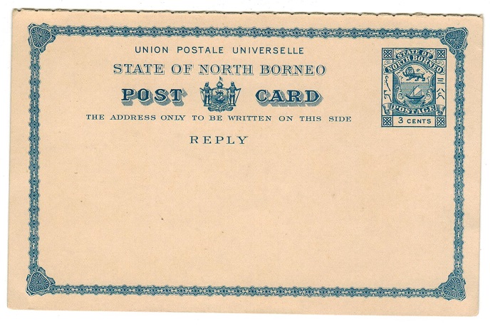 NORTH BORNEO - 1894 3c+3c blue PSRC unused.  H&G 11.