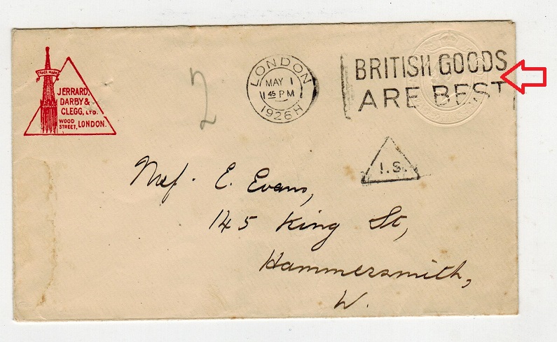 GREAT BRITAIN - 1913 1/2d green PSE used at LONDON with major variety ALBINO IMPRESSION.