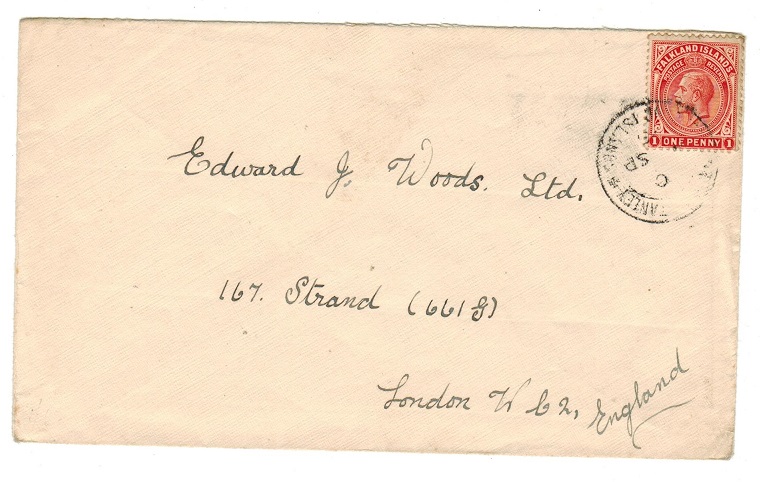 FALKLAND ISLANDS - 1925 1d rate cover to UK used at PORT STANLEY.