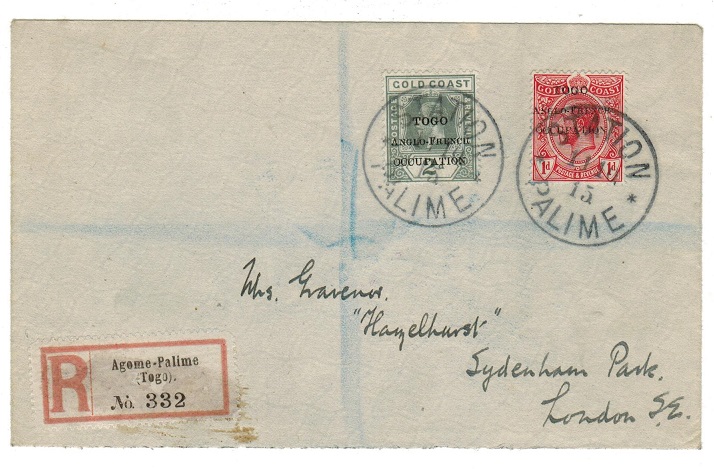 TOGO - 1915 registered cover to UK used at STATION PALIME.