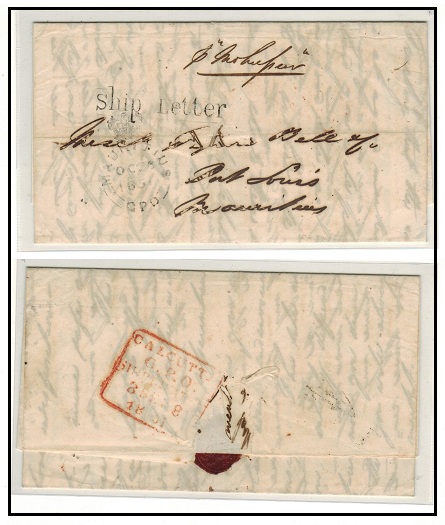 MAURITIUS - 1851 stampless inward entire from Calcutta with SHIP LETTER h/s.