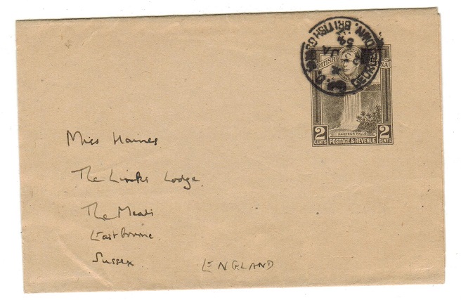 BRITISH GUIANA - 1938 2c black postal stationery wrapper used at GEORGETOWN.  H&G 7a.