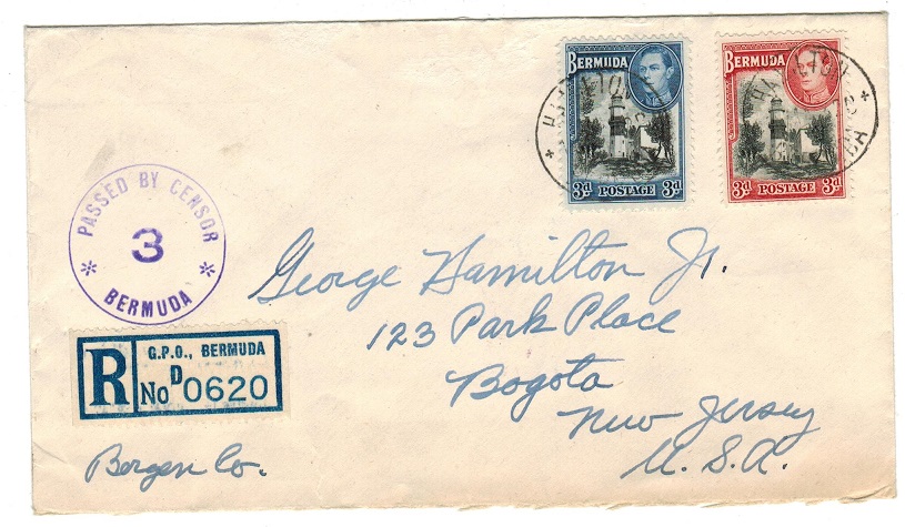 BERMUDA - 1943 registered censor cover to USA with scarcer 