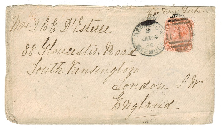 BERMUDA - 1886 4d rate cover to UK used at HAMILTON.