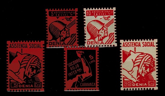 SPAIN - range of 1939 5ct and 10c ASISTENCIA social labels unused.  (5 items).
