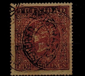 TRINIDAD AND TOBAGO - 1869 5/- FORGERY in red with bogus cancel.
