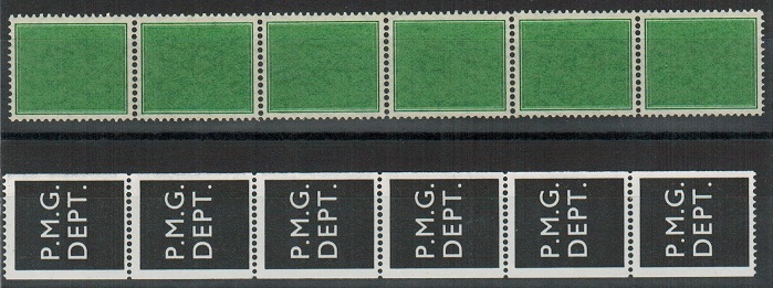 AUSTRALIA - 1937 COIL TESTER strips in green and also P.M.G./DEPT in black.
