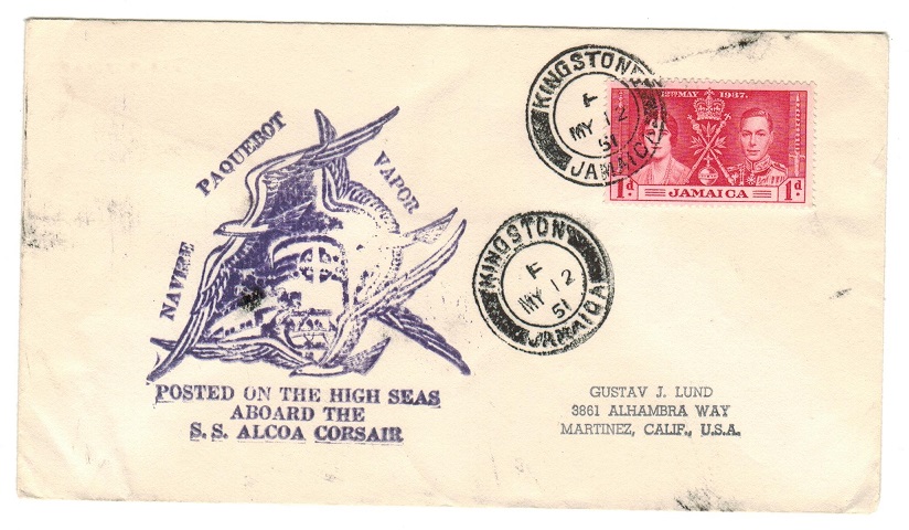 JAMAICA - 1951 NAVRE PAQUEBOT VAPOR maritime cover to USA with KINGSTON/F cds.